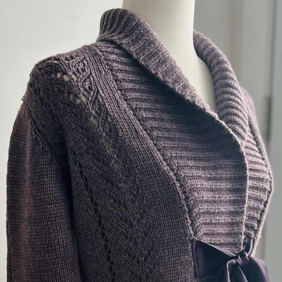 Bianco & Blu Smoky Plum Heather Lacy Knit Wool Cardigan with Satin Tie – EU M - Picture 3 of 11
